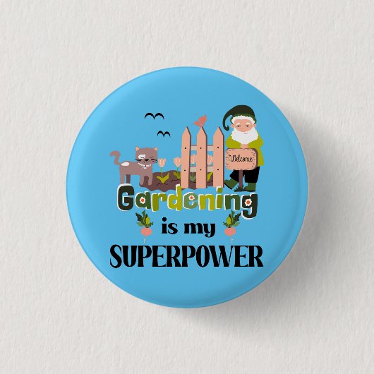 Tuinieren Superpower, Schattigee tuinman Ronde Button 3,2 Cm (Voorkant)