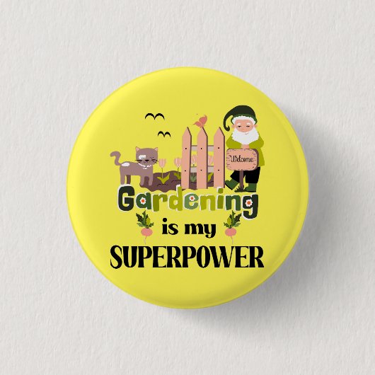 Tuinieren Superpower, Schattigee tuinman Ronde Button 3,2 Cm (Voorkant)