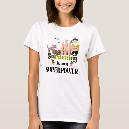 Tuinieren Superpower, Schattigee tuinman T-shirt (Voorkant)