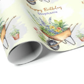 Tuinieren Thema Happy Birthday gepersonaliseerd Cadeaupapier (Rol Hoek)