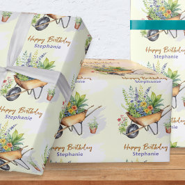 Tuinieren Thema Happy Birthday gepersonaliseerd Cadeaupapier