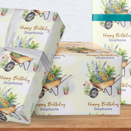 Tuinieren Thema Happy Birthday gepersonaliseerd Cadeaupapier