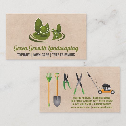 Tuiniergereedschap | Bomen in topiaire vorm Visitekaartje (Voorkant / Achterkant)