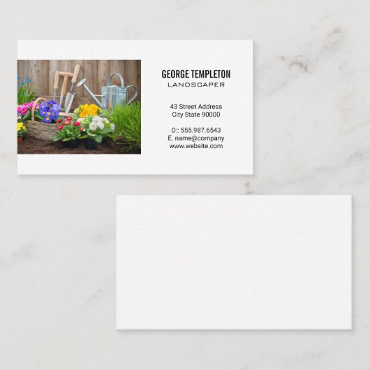 Tuiniergereedschap en benodigdheden visitekaartje (Voorkant / Achterkant)