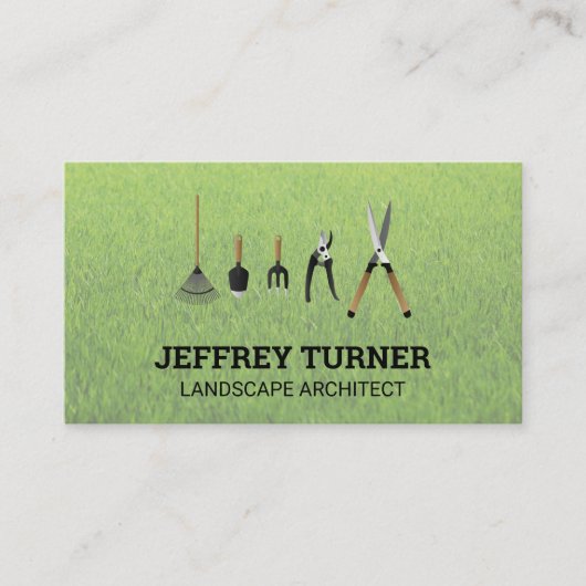 Tuiniergereedschap | Gras Achtergrond Visitekaartje (Voorkant)