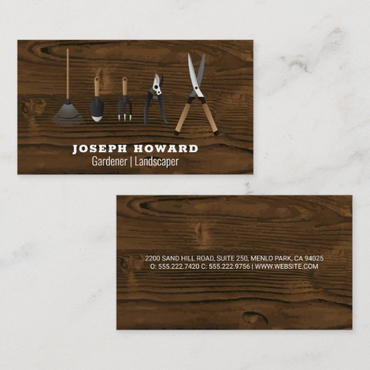 Tuiniergereedschap | Houten plank tafel Visitekaartje (Voorkant / Achterkant)