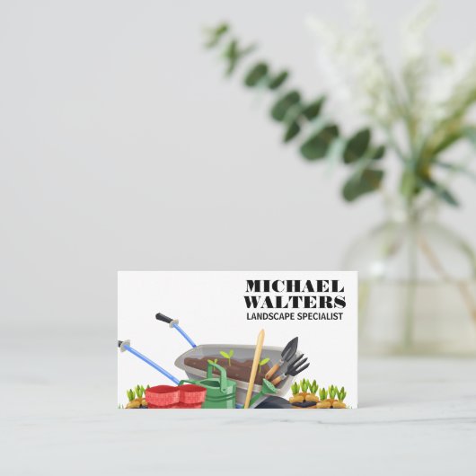 Tuiniergereedschap voor kruiwagens visitekaartje (Staand voorkant)