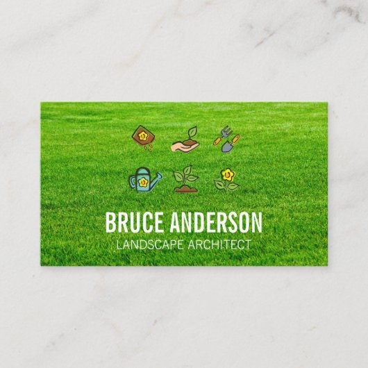 Tuinierpictogrammen | Gras Achtergrond Visitekaartje (Voorkant)