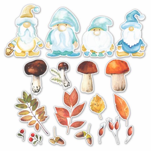 Tuinkabouter Herfst Bosbladeren Paddenstoel Accent Sticker (Voorkant)