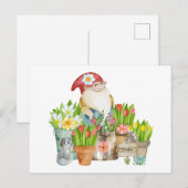 Tuinkabouter met bloemen en kat briefkaart (Voorkant / Achterkant)