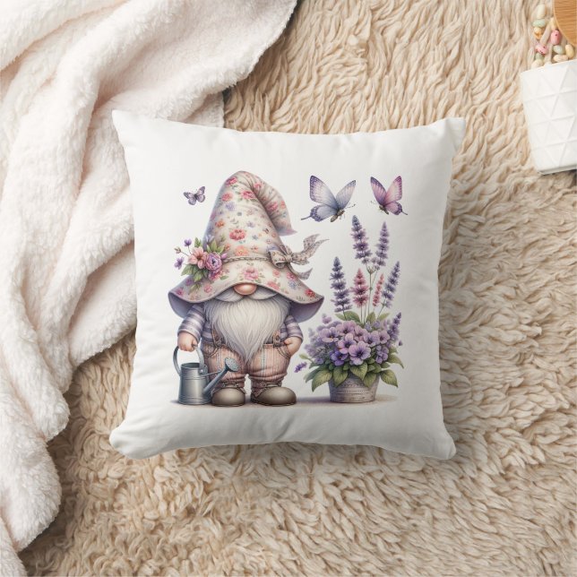 Tuinkabouter Paarse Roze Bloem Lavendel Vlinder Kussen (Deken)