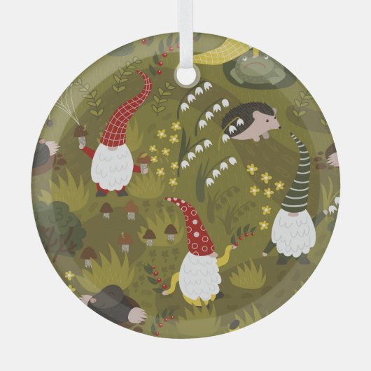 Tuinkabouters: Humoristische Flora Fauna. Glas Ornament (Voorkant)