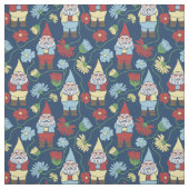 Tuinkabouters met bloemen Navy Blue Patterned Stof (Swatch)
