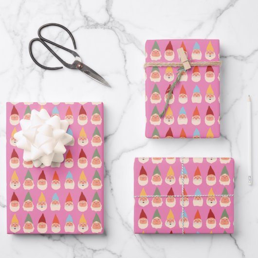 Tuinkabouters Roze Achtergrond Inpakpapier Vel (Voorkant)