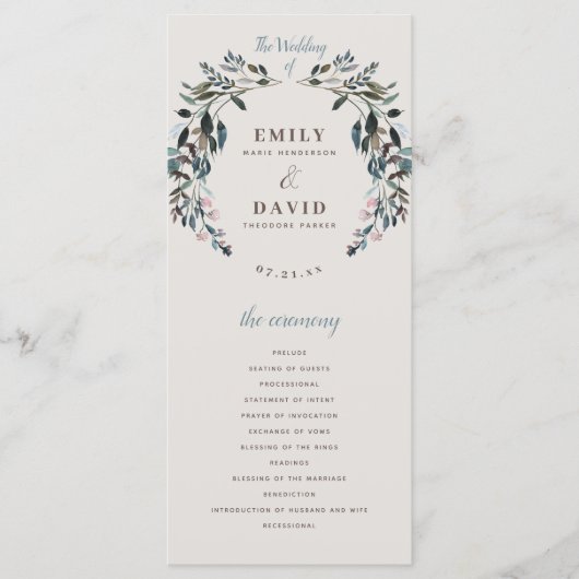 tuinkam | eierschaal | Floral bruiloft ceremonie Programmakaart (Voorkant)