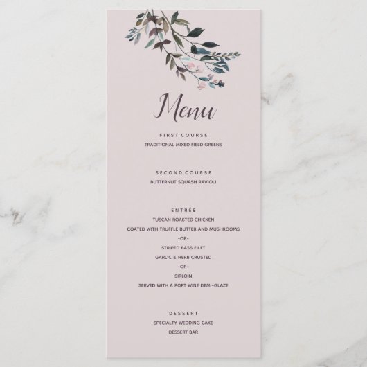 tuinkam | Mauve Paarse Bloemen Bruiloft Script Menu (Voorkant)