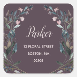 tuinkam | Mauve Paarse bloemen retour adres Vierkante Sticker