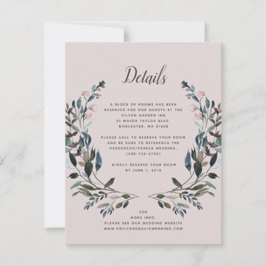 tuinkam | Mauve Paarse Wedding Hotel Details RSVP Kaartje (Voorkant)