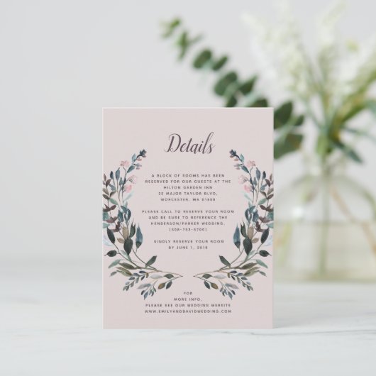 tuinkam | Mauve Paarse Wedding Hotel Details RSVP Kaartje (Staand voorkant)