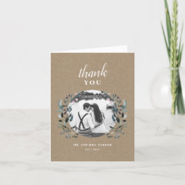 tuinkam | Rustic Kraft Floral bruiloft foto Bedankkaart