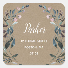 tuinkam | Rustic Kraft Floral Retouradres Vierkante Sticker