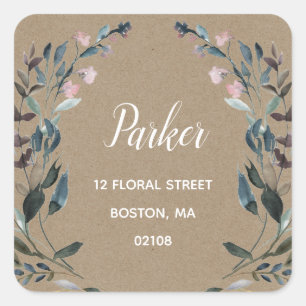tuinkam   Rustic Kraft Floral Retouradres Vierkante Sticker