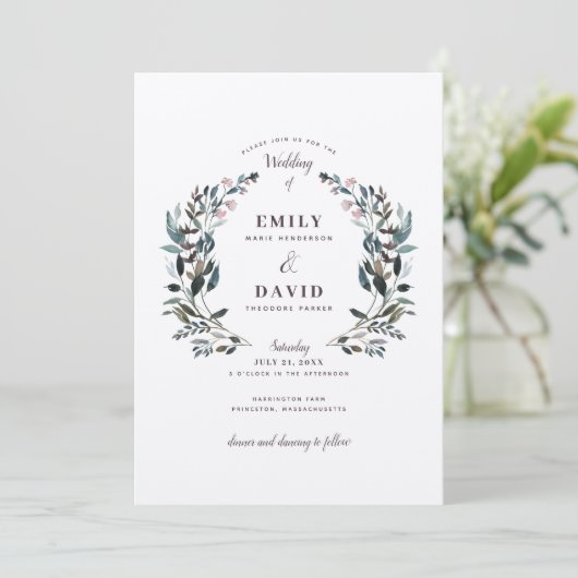 tuinkam | Rustieke bloemenbruiloft uitnodiging (Staand voorkant)