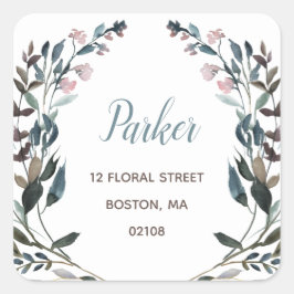 tuinkam | Wit Blauw Bloemen retouradres Vierkante Sticker