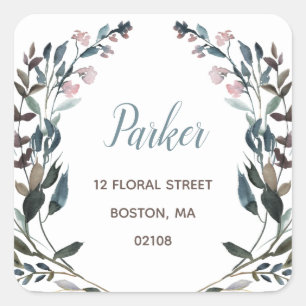 tuinkam   Wit Blauw Bloemen retouradres Vierkante Sticker