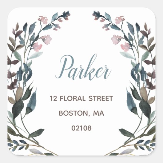 tuinkam | Wit Blauw Bloemen retouradres Vierkante Sticker (Voorkant)