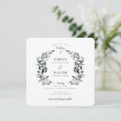 tuinkam | Wit Blauw Bloemen Vierkant Bruiloft Kaart (Staand voorkant)