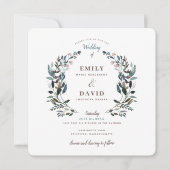 tuinkam | Wit Blauw Bloemen Vierkant Bruiloft Kaart (Voorkant)