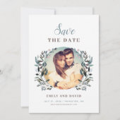 tuinkam | Wit Blauw Bruiloft Bloemen Foto Save The Date (Voorkant)