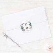 tuinkam | Wit Blauw Bruiloft Monogram Datum Ronde Sticker (Envelop)