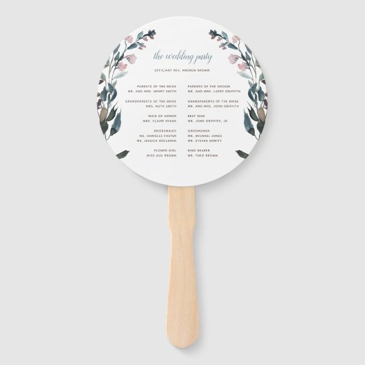 tuinkam | Wit Blauw Huwelijksfeestprogramma Handwaaier (Achterkant)