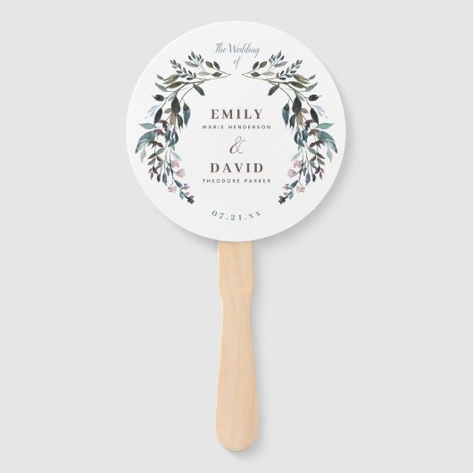 tuinkam | Wit Blauw Huwelijksfeestprogramma Handwaaier (Voorkant)