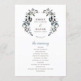 tuinkam | Witte Blauwe Bloemen Huwelijksceremonie Programmakaart
