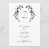 tuinkam | Witte Blauwe Bloemen Huwelijksceremonie Programmakaart (Voorkant)