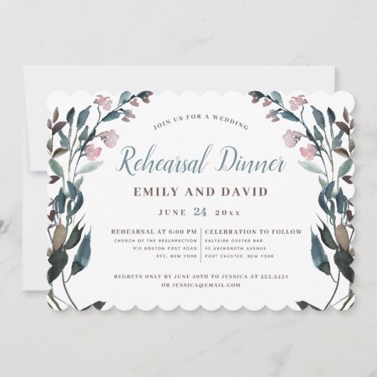 tuinkam | Witte stoffige blauwe bloemenbruiloft Kaart (Voorkant)