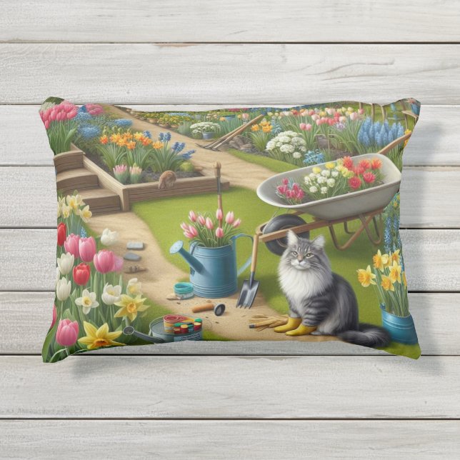Tuinkussen met bloemen en kat buitenkussen (Voorkant)