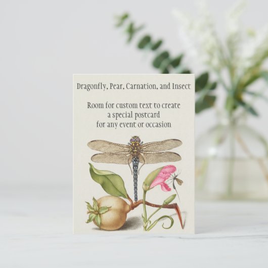 Tuinleven, Libel, Peer, Anjer en Insect Briefkaart (Staand voorkant)
