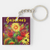 Tuinman Bloemen Schilderen Abstracte kunst Rood Sleutelhanger (Achterkant)