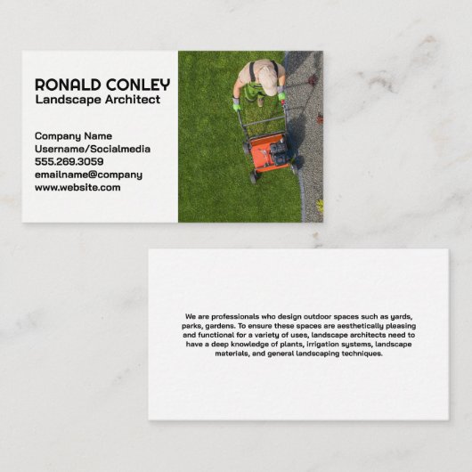 tuinman die het gazon afsnijdt visitekaartje (Voorkant / Achterkant)