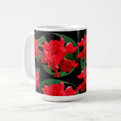 Tuinman Hibiscus Monstera Patroon Zwart Koffiemok (Voorkant links)