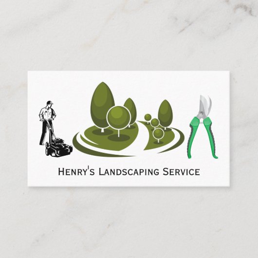 Tuinman met grasmaaier | landschapsarchitectuur visitekaartje (Voorkant)