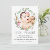 Tuinmeisje met wilde bloemen 1e verjaardag kaart (Staand voorkant)