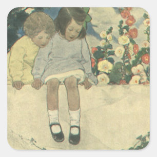 Tuinmuur Jessie Willcox Smith, Vintage Kinderen Vierkante Sticker