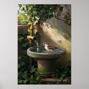 Tuinoase: De Mus bij de Fontein Poster