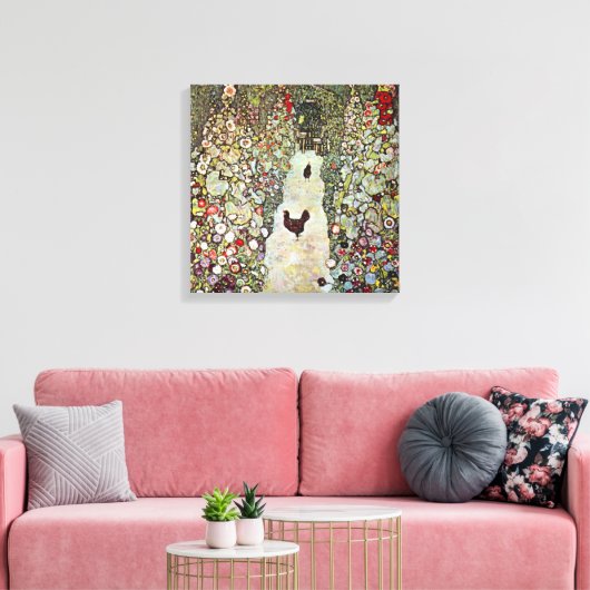 Tuinpad met kippen, Gustav Klimt, Art Nouveau Canvas Afdruk (Insitu (Woonkamer))