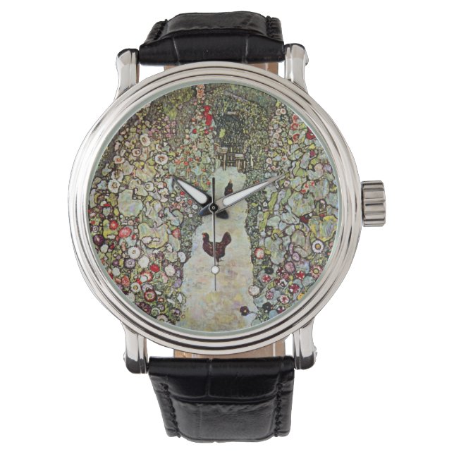 Tuinpad met kippen, Gustav Klimt, Art Nouveau Horloge (Voorkant)